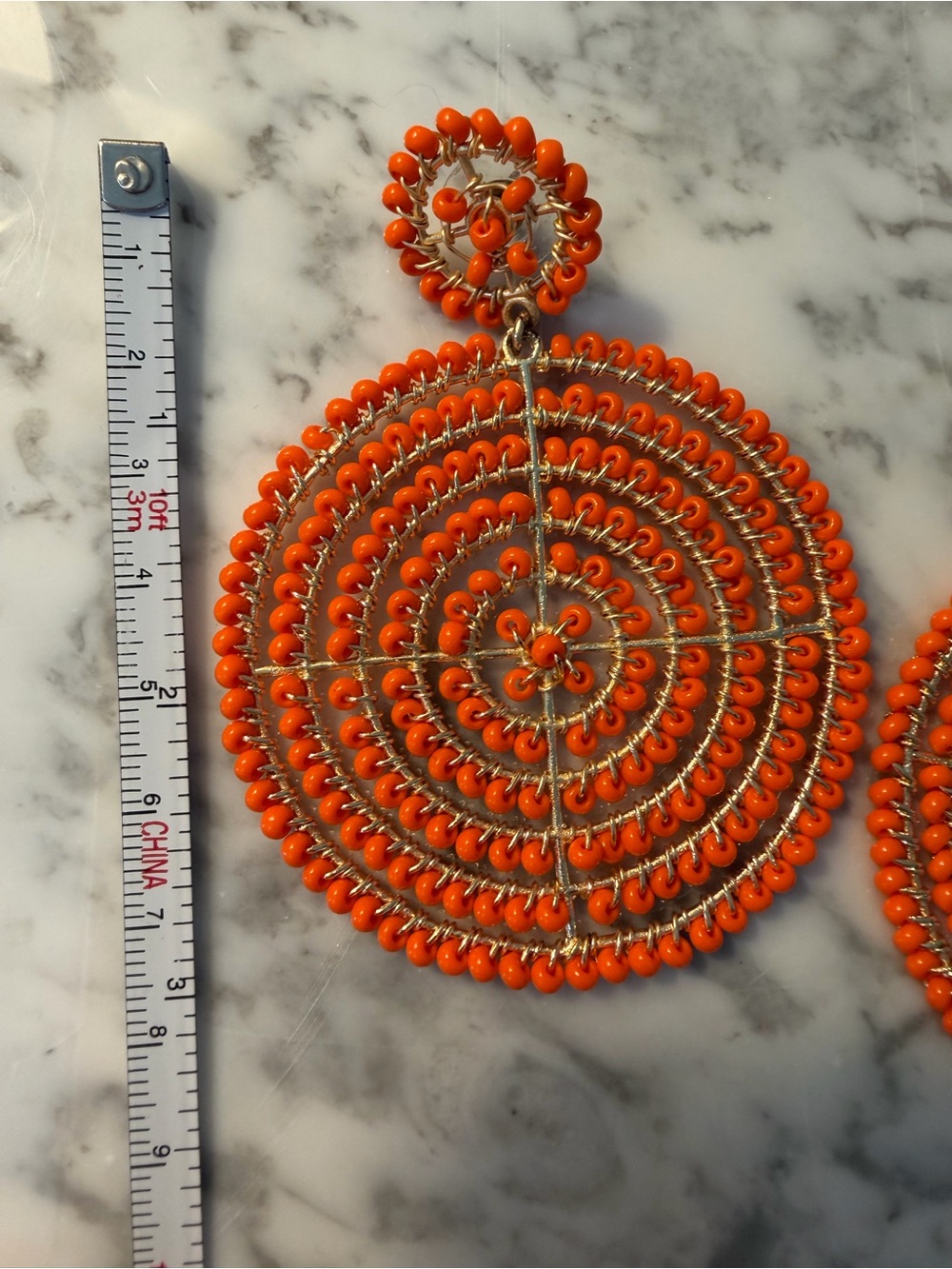 Lisi Lerch Orange Beaded Disc Statement Earrings - Picture 4 of 4